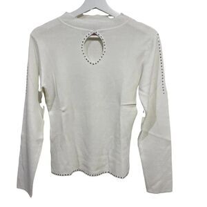 Petalz Designs cold shoulder white embellished peep hole long sleeve medium